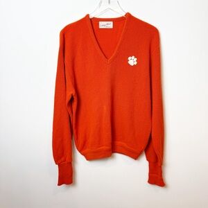 Vintage | 60's 70's Preppy Clemson Tigers Logo Knit Sweater